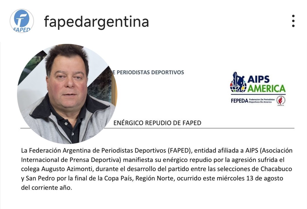 La Federación Argentina de Periodistas Deportivos irá a la AFA por la agresión a Augusto Azimonti | FM Avenida