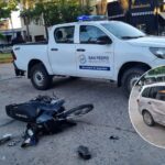 Colisionaron una moto y un automóvil en la esquina de 3 de Febrero y Almafuerte