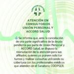 El Sanatorio COOPSER reanuda la atención para afiliados de Unión Personal y Accord Salud | FM Avenida