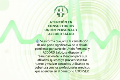 El Sanatorio COOPSER reanuda la atención para afiliados de Unión Personal y Accord Salud | FM Avenida