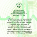 Sanatorio COOPSER reanuda la atención de Unión Personal y Accord Salud para consultorios y laboratorio | FM Avenida