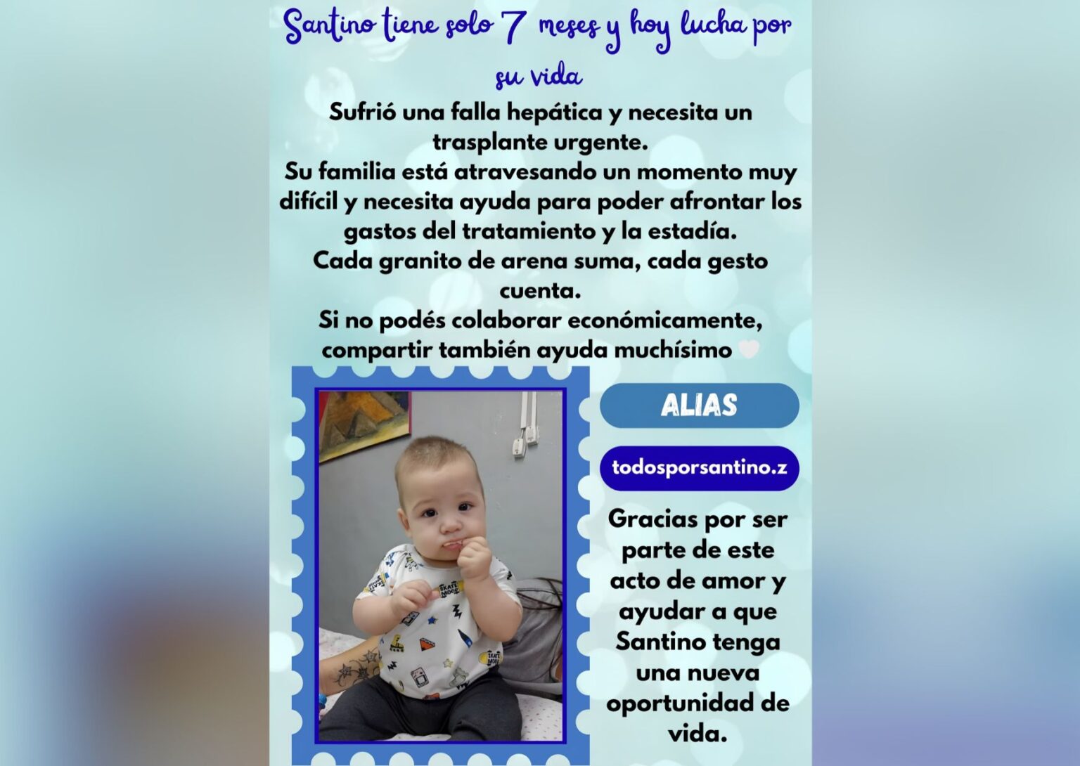 Santino, el bebé de 7 meses que necesita un trasplante de hígado en estado crítico en el Garrahan | FM Avenida