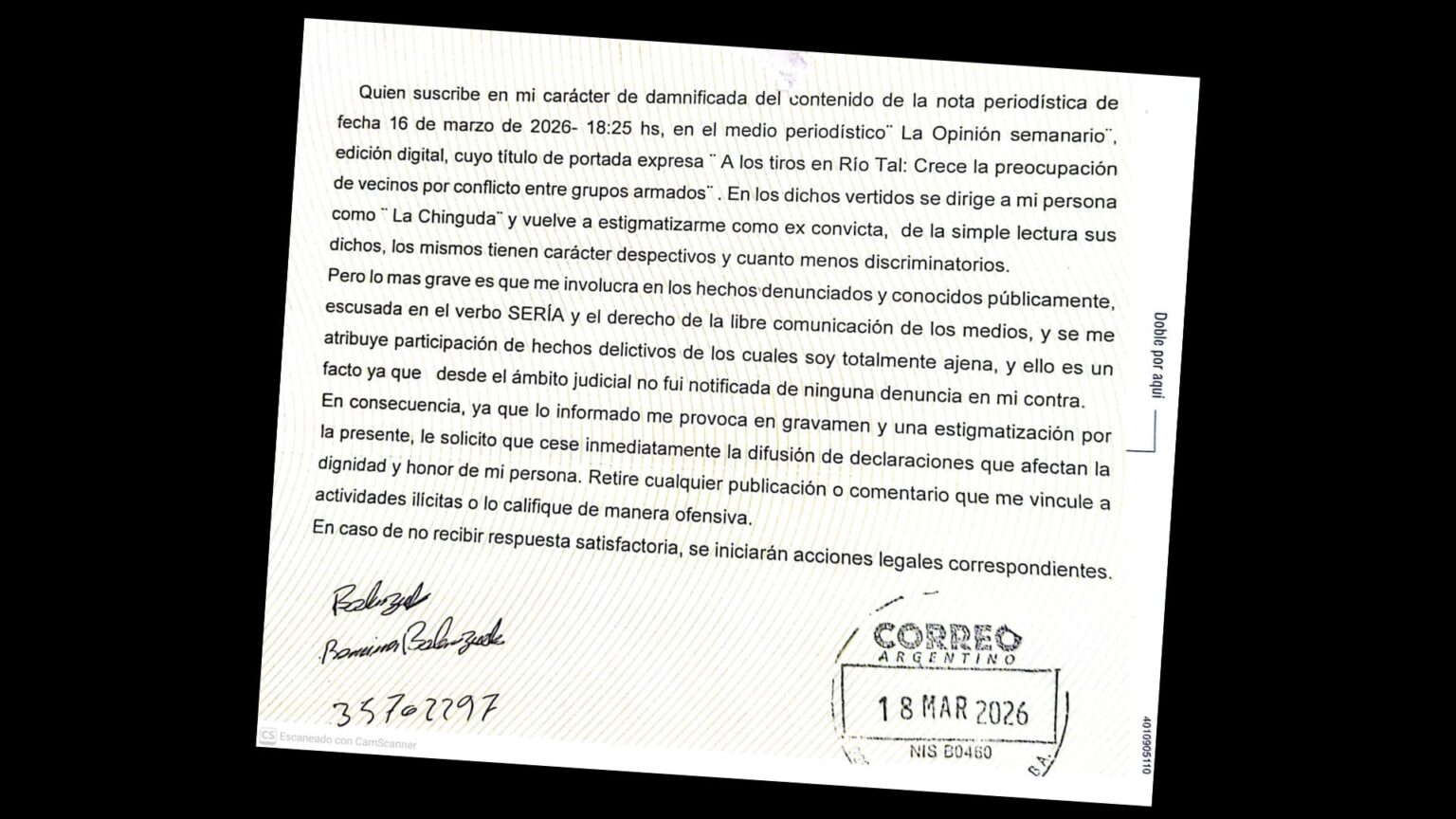 Carta documento para La Opinión: Romina Balenzuela pidió que se deje de usar el apodo despectivo | FM Avenida