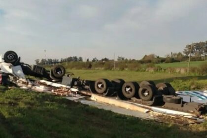 Transportaba pollo congelado, volcó y quedó atrapado dentro del camión: decenas de vecinos saquearon el cargamento, sin prestar ayuda | FM Avenida